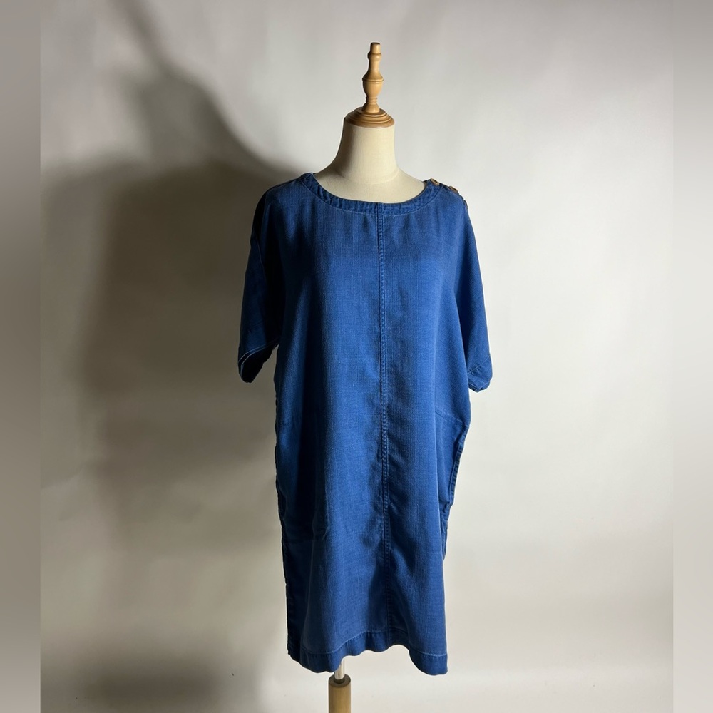 J. JILL Indigo Blue Tencel Chambray Pullover Tshirt Dress Womens Small